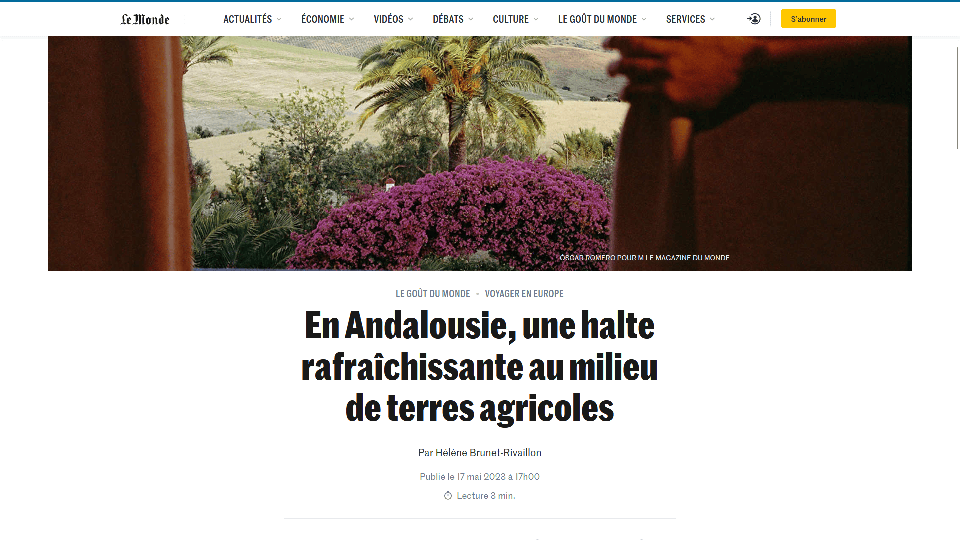 article le monde En Andalousie, une halte rafraîchissante au milieu de terres agricoles